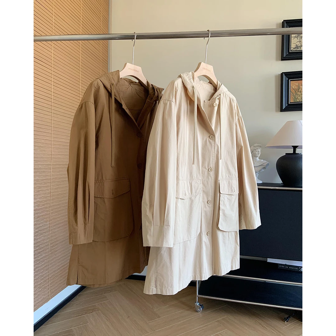 大叮自制清仓！美拉德小个子中长款连帽风衣外套！S5223