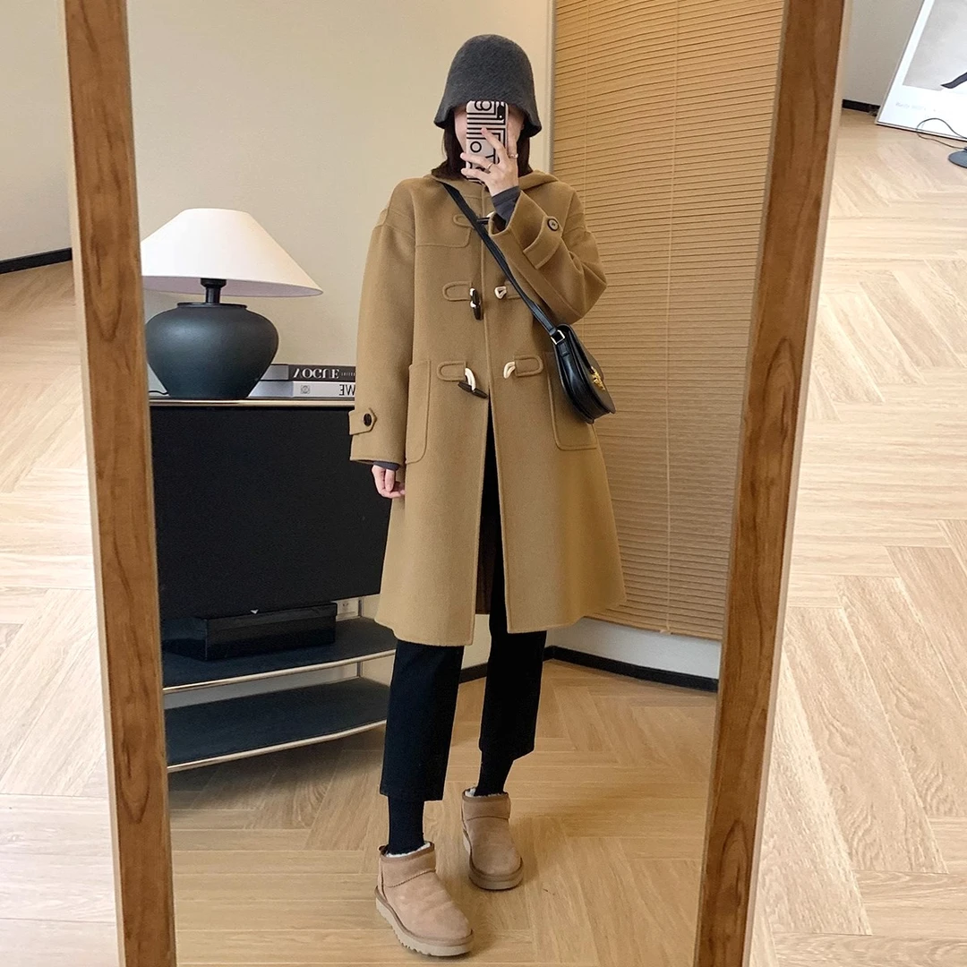 大叮自制清仓！高支澳毛连帽手缝双面呢大衣外套 S4487