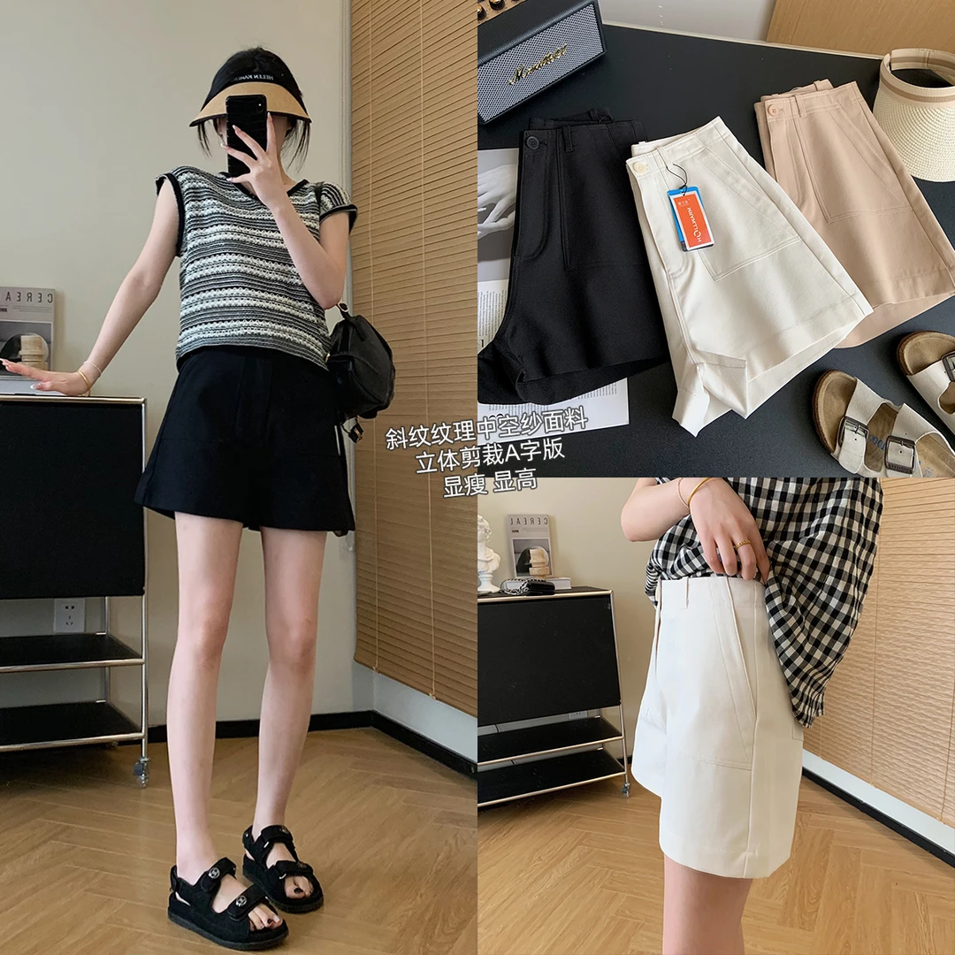 大叮自制清仓！斜纹中空纱立体剪裁口袋A字阔腿休闲裤！K1716