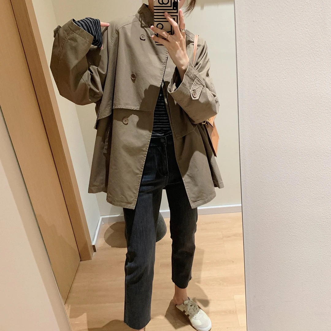 大叮自制【爆款返场】休闲立领小个子显瘦中长款气质风衣外套！S4318