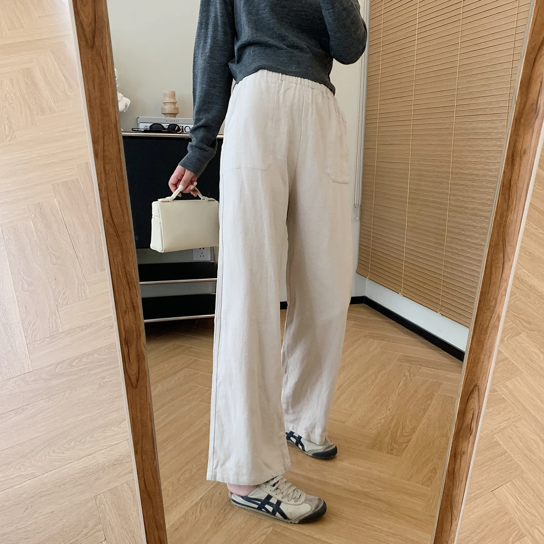 大叮自制清仓！松弛感松紧腰小个子口袋阔腿休闲裤！K1746