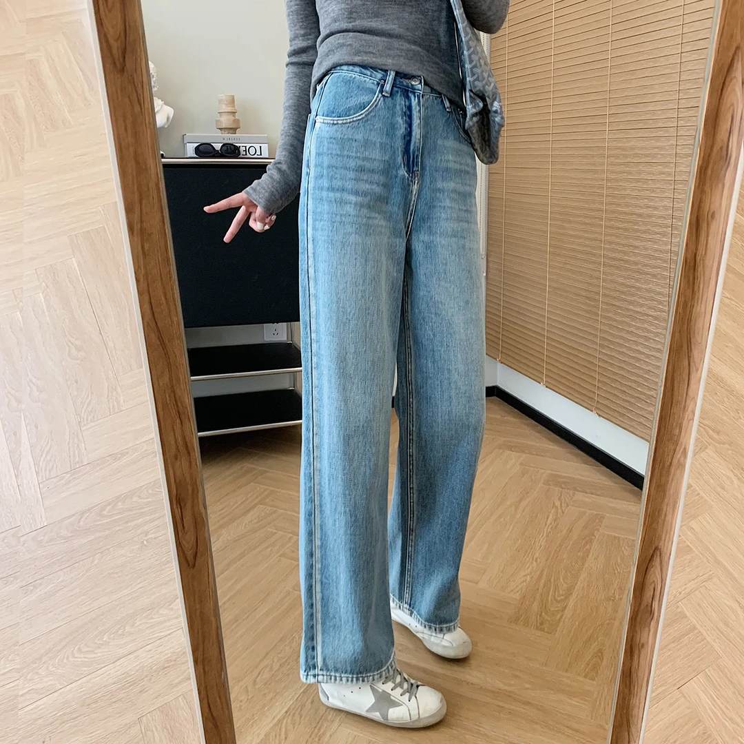大叮自制清仓！经典牛仔水洗蓝磨白做旧阔腿牛仔裤！K1740