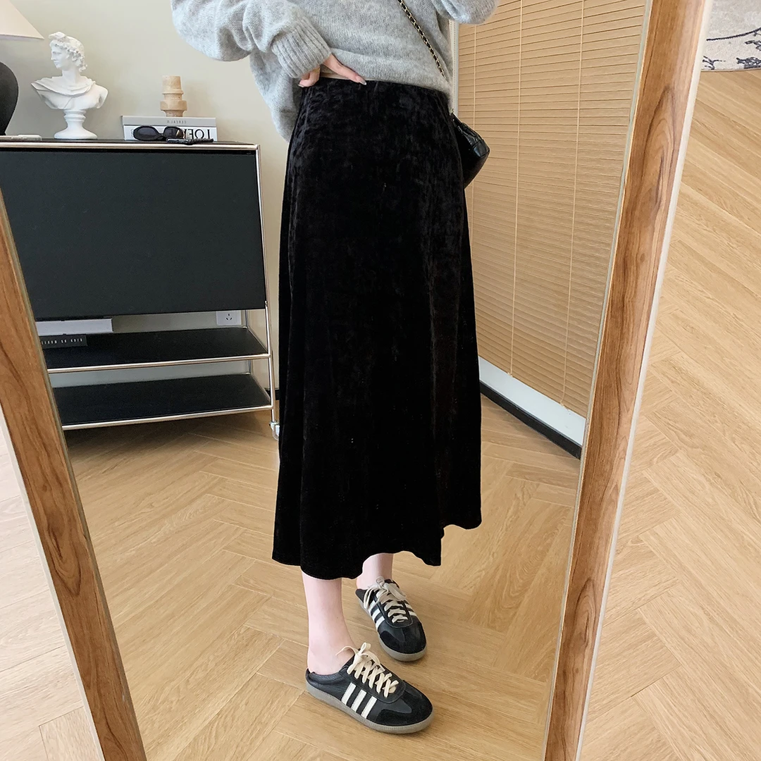 大叮自制清仓！定制定纺光泽感丝绒A字半身裙！Q607