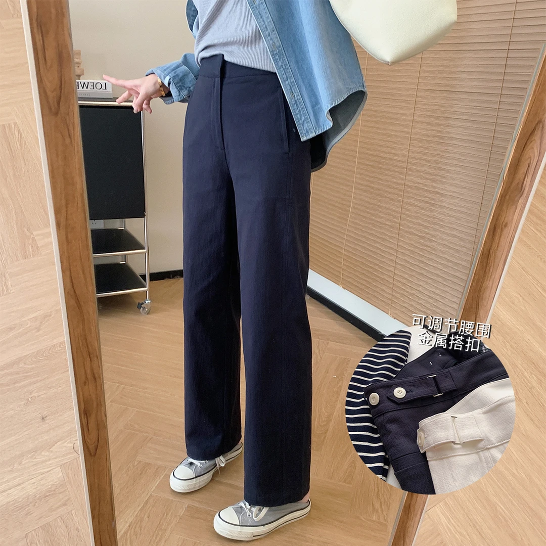 大叮自制【韩单定制】极简风腰部可调节小个子高腰直筒休闲裤！K1595