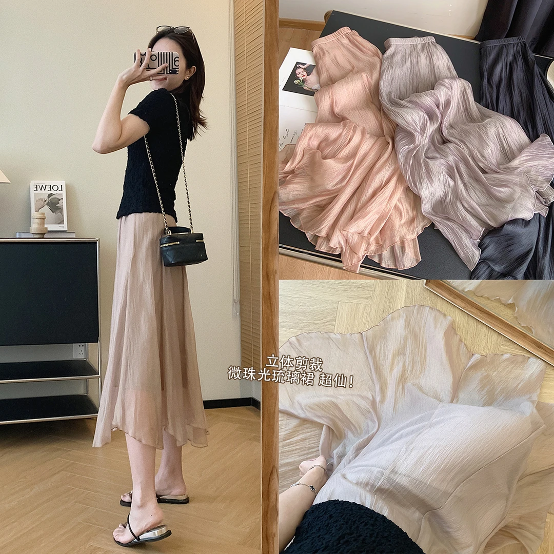 大叮自制清仓【10片立体裁片3米用料】显瘦微珠光琉璃纱半身裙！Q555