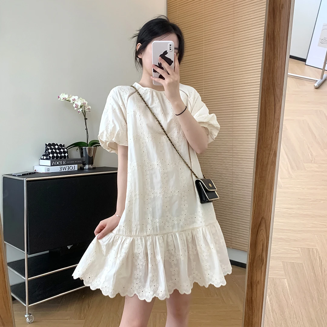 大叮自制 清仓！法式水溶花刺绣小个子宽松娃娃裙 L589