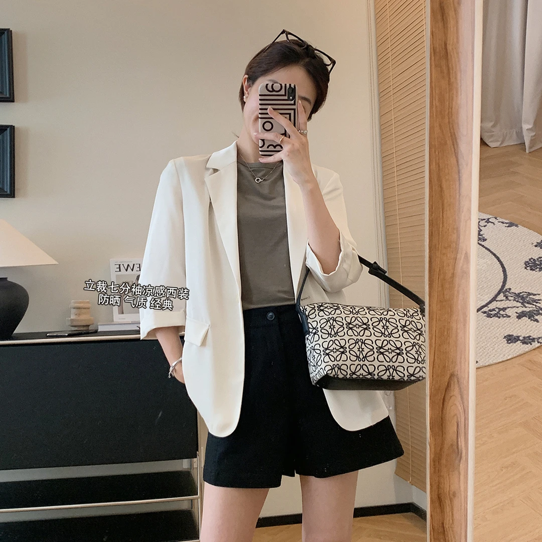 大叮自制清仓【清凉西装】立裁七分袖一粒扣薄款显瘦休闲西装！S5009