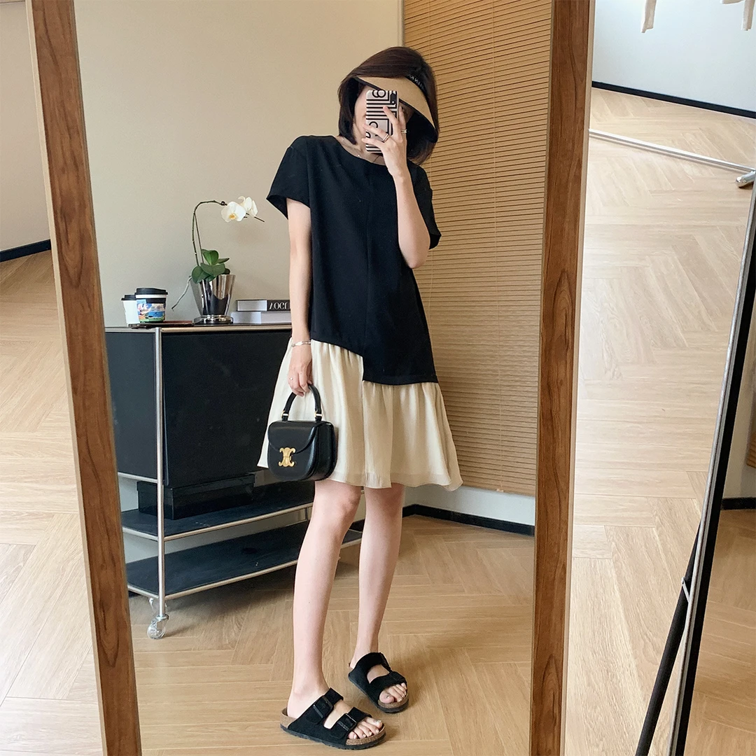 大叮自制  清仓！不规则拼接纱纱鱼尾减龄气质连衣裙 L575