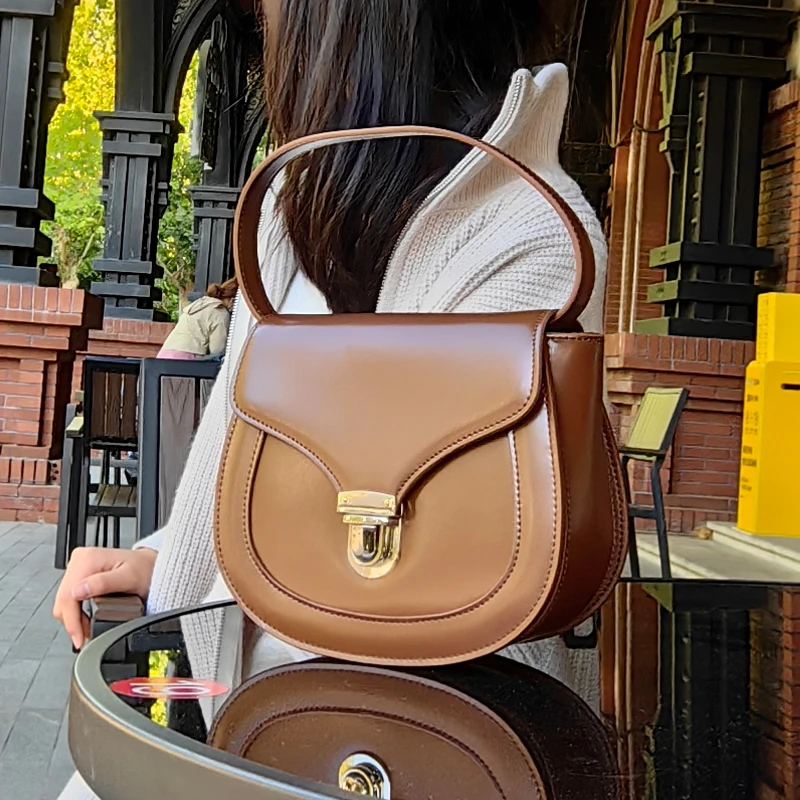 真皮女包 头层牛皮 2023新潮百搭单肩斜跨小包秋冬马鞍包时尚简约