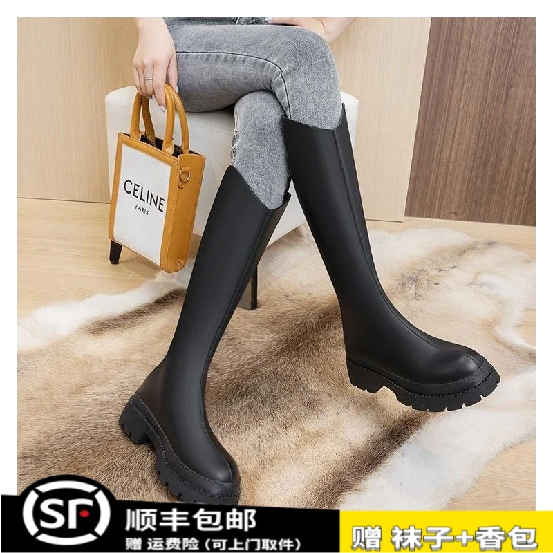 长筒靴女骑士靴时尚百度潮流显瘦女靴子秋冬小个子厚底高筒靴长靴