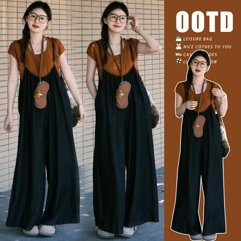 【小羊专属】夏季上新孕妇背带裤新款2024南瓜圆领短袖T恤宽松阔腿