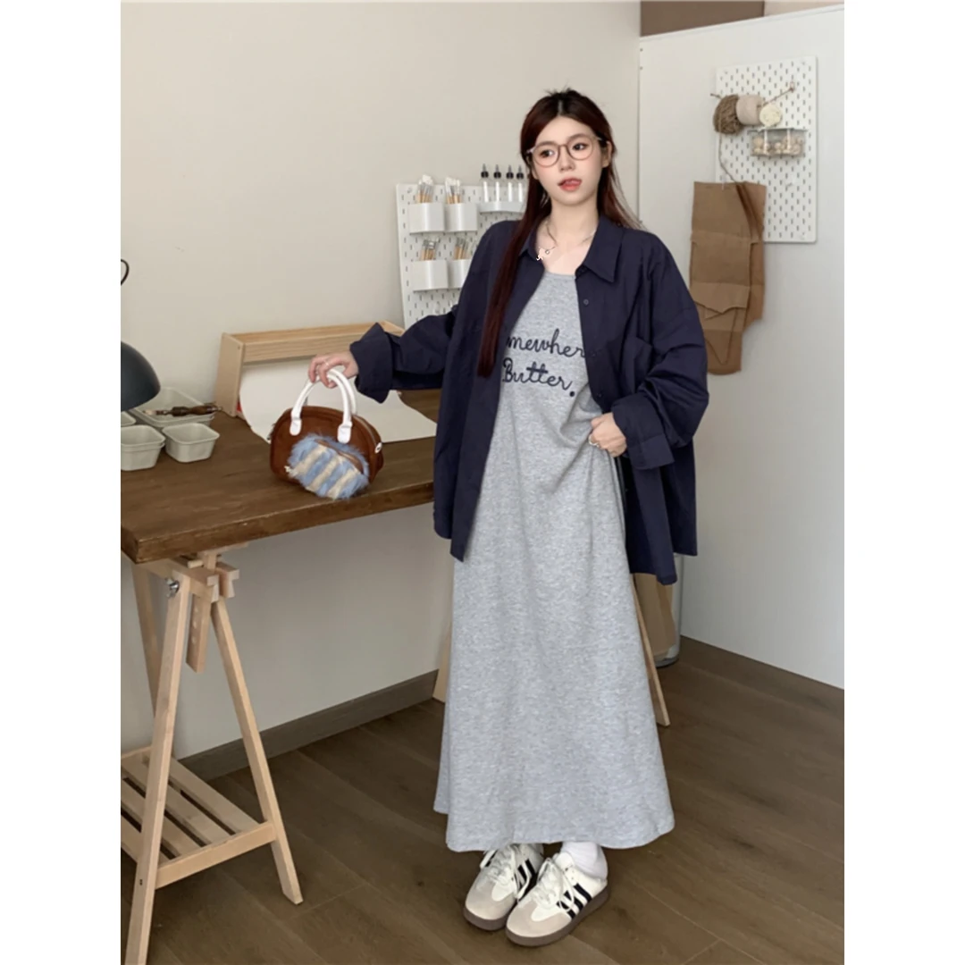 孕妇装显瘦遮肉2024春季衬衫外套上衣+打底吊带连衣裙休闲新款女