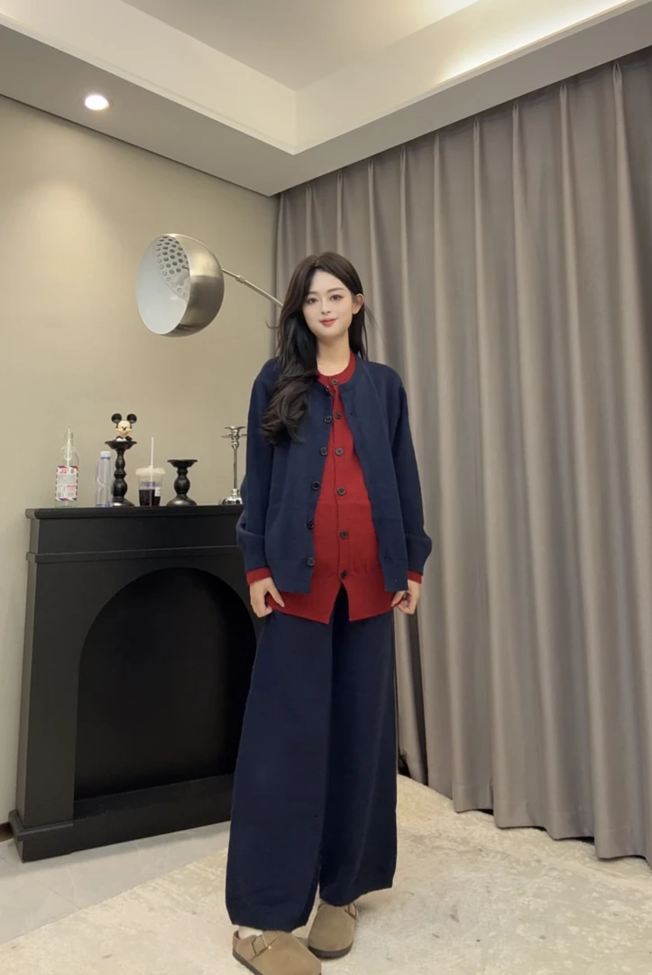 【小羊测评】孕妇装冬装新款韩版时尚撞色假两件阔腿针织鱼孕妇套装