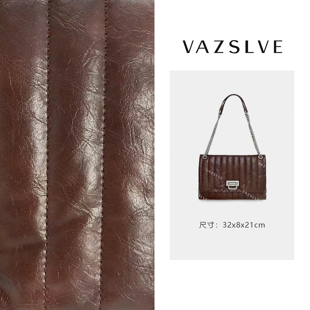 QYX-9613-可可棕 小香风气质条纹设计师韩版斜跨轻奢女包