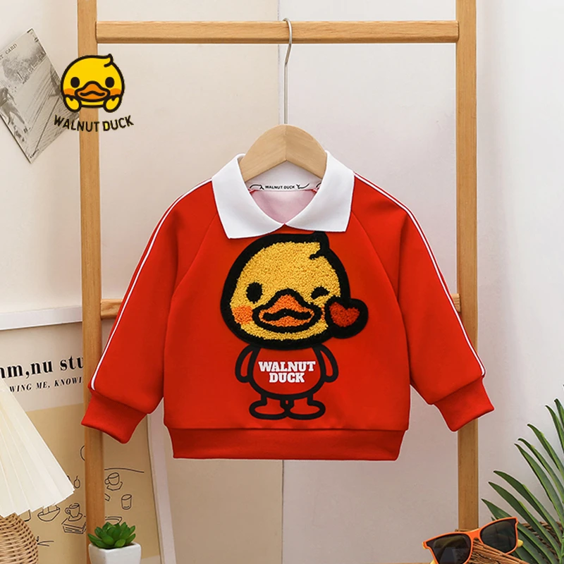 WALNUTDUCK2023秋季新款洋气休闲 翻领毛巾绣爱心鸭加厚卫衣5333