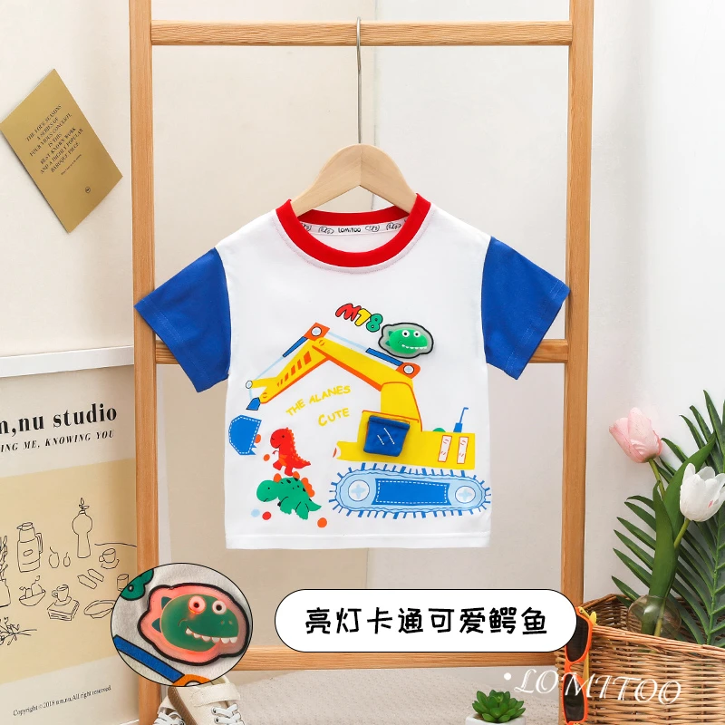 lomitoo/洛米兔2024夏季新款儿童时尚小童灯挖掘机短袖T恤9640