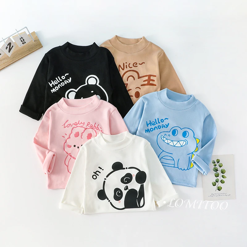 lomitoo/洛米兔2025秋季新款男女童德绒上衣圆领卡通洋气打底9107