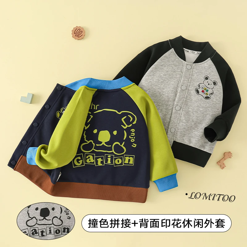 lomitoo/洛米兔2025春款男女童新款线条熊休闲棒球服外套4W175