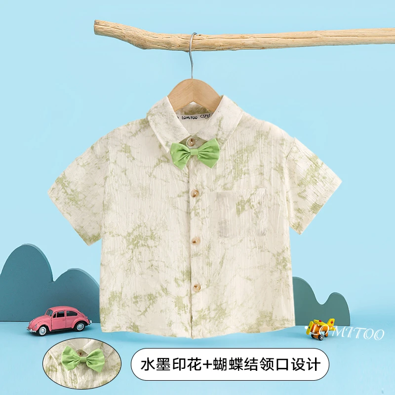 【小洛家青青专属】夏季儿童百搭款洋气时尚满印领结衬衣   4C036
