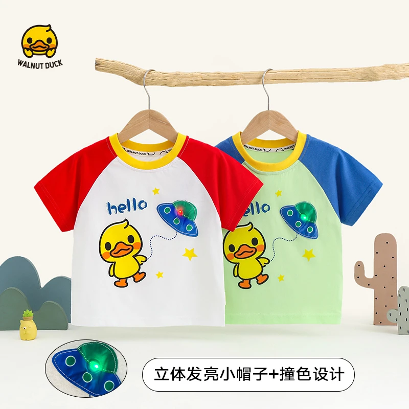 2024夏季新款儿童亮灯撞色休闲洋气百搭圆领T恤  4T240