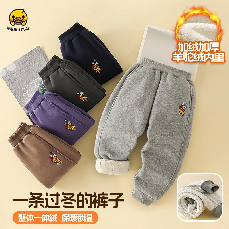 WALNUTDUCK2024冬季新款男女童小黄鸭棒球鸭加绒刺绣卫裤4K253-1