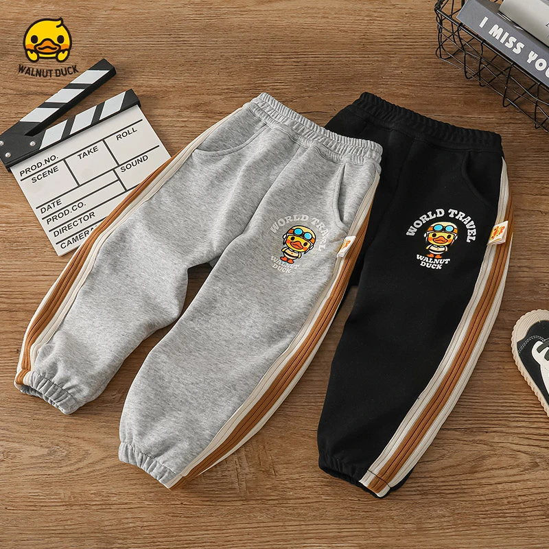 WALNUTDUCK2024秋季儿童春秋印花时尚小黄鸭撞米咖卫裤4K023