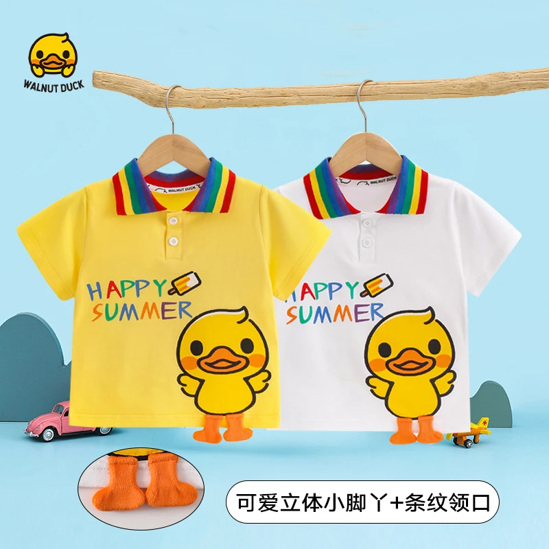 【玉】2025夏季新款儿童洋气半袖休闲七彩夏日鸭POLO衫4T214