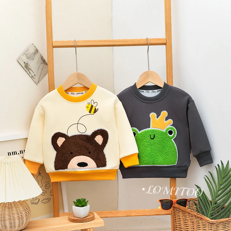 lomitoo/洛米兔2024秋季新款圆领上衣小熊可爱卡通童趣卫衣9079