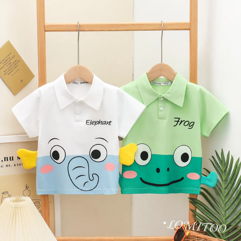 lomitoo/洛米兔2024夏季新款儿童半袖洋气青蛙大象 polo衫4T055