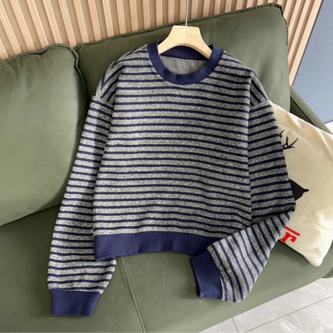 【秋冬新款】女士百搭厚款条纹卫衣5037