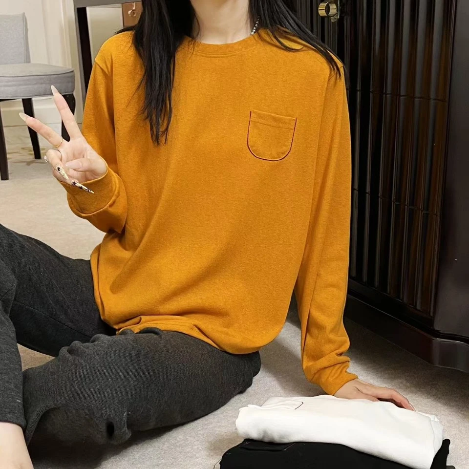 【秋款上新】女士口袋刺绣长袖T恤B003