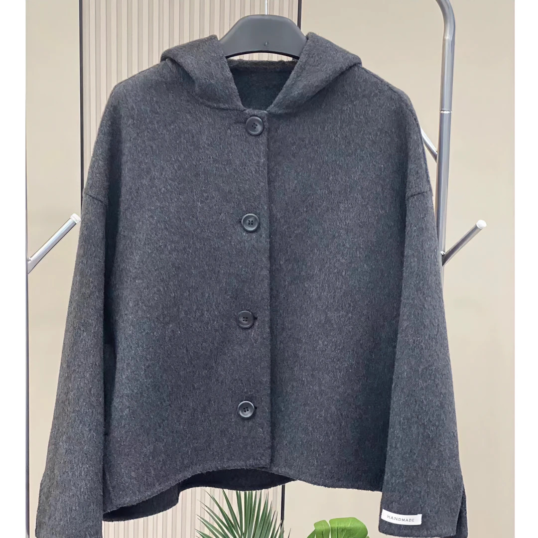 【秋季新款】新款连帽开衫圆扣宽松气质外套8802