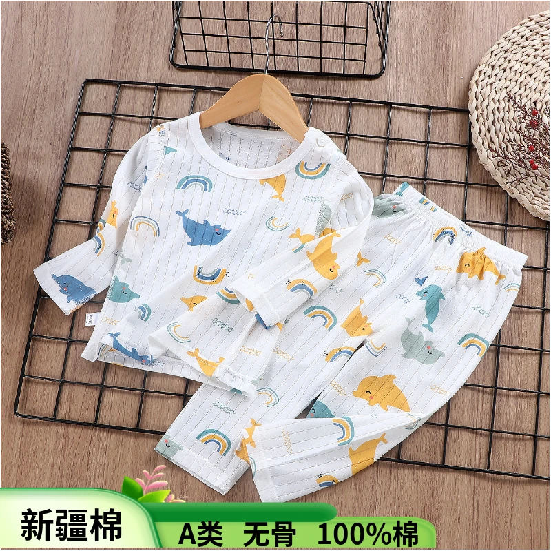 【7A抗菌棉】纯棉无骨睡衣春夏薄款家居服套装女中大童长袖空调服