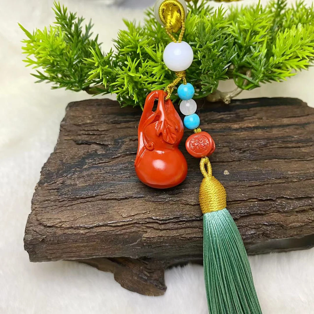 含辰砂工艺品朱砂红砂精美葫芦手工编织挂件车挂 00561