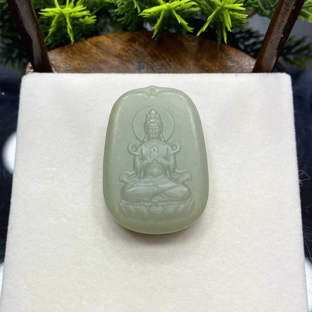 天然和田玉双面精美雕刻观音牌吊坠00489