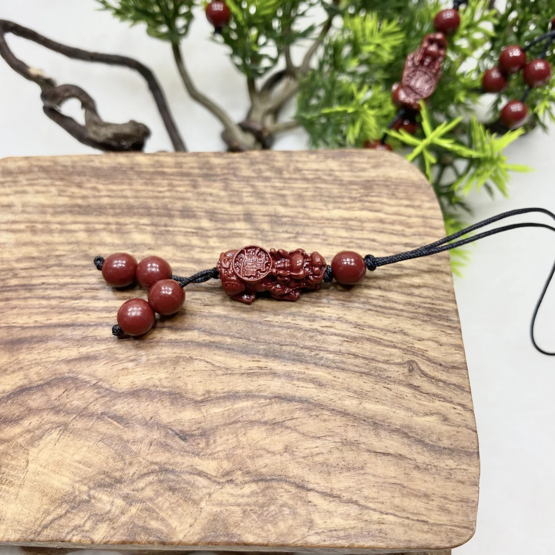含辰砂工艺品精美小巧朱砂貔貅手机挂件百搭00017