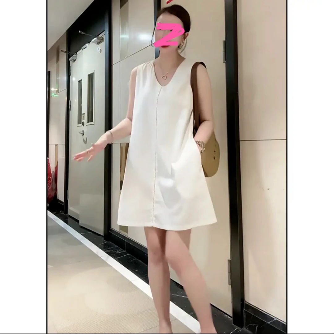 【约会的夏天】24夏款设计感麻料气质简约时尚显瘦砍袖宽松连衣裙女