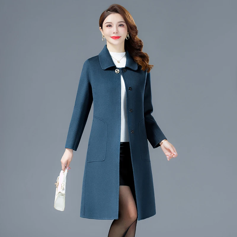 双面羊毛呢双面呢大衣女中长款小个子中年妈妈洋气双面羊毛呢外套