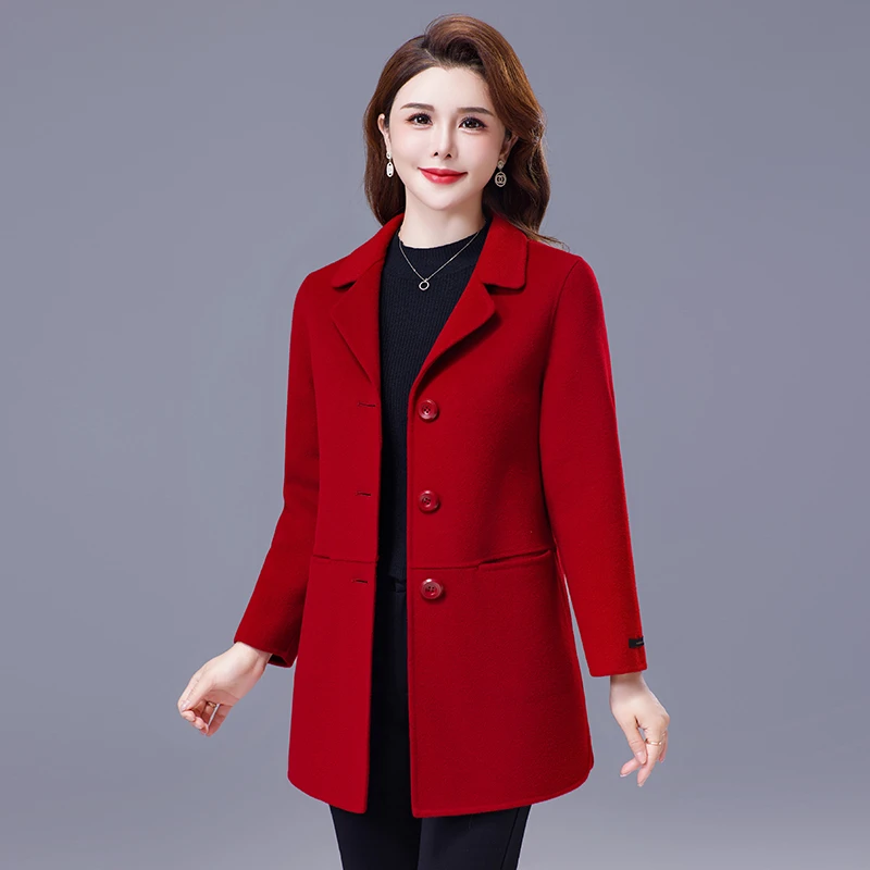 双面羊毛呢大衣女中长款2025年秋冬妈妈新款小个子西装领毛呢外套