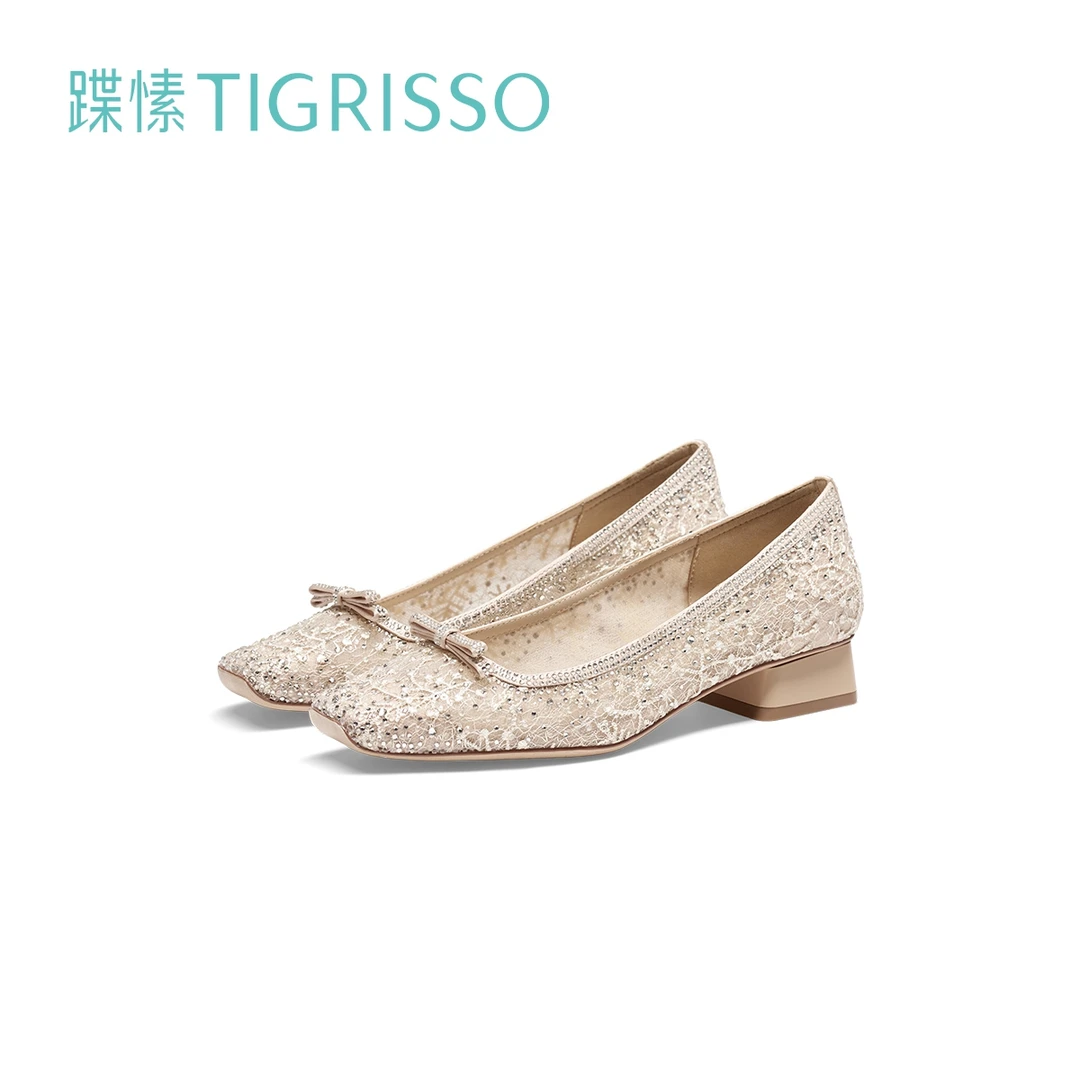 TIGRISSO/蹀愫春季时尚法式网纱方头平底单鞋TA54163-82