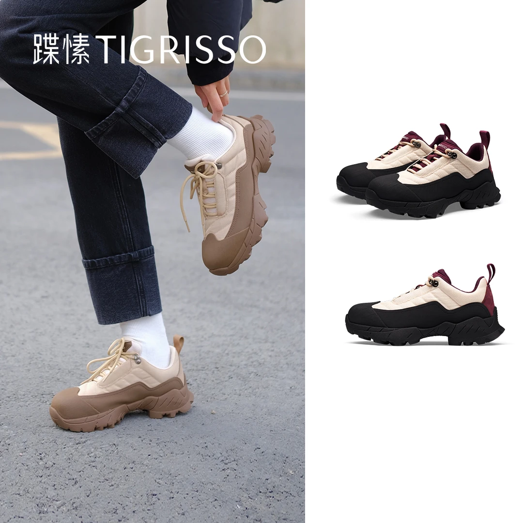蹀愫春秋新复古百搭厚底户外撞色时尚轻便系带老爹鞋女TA43593-51