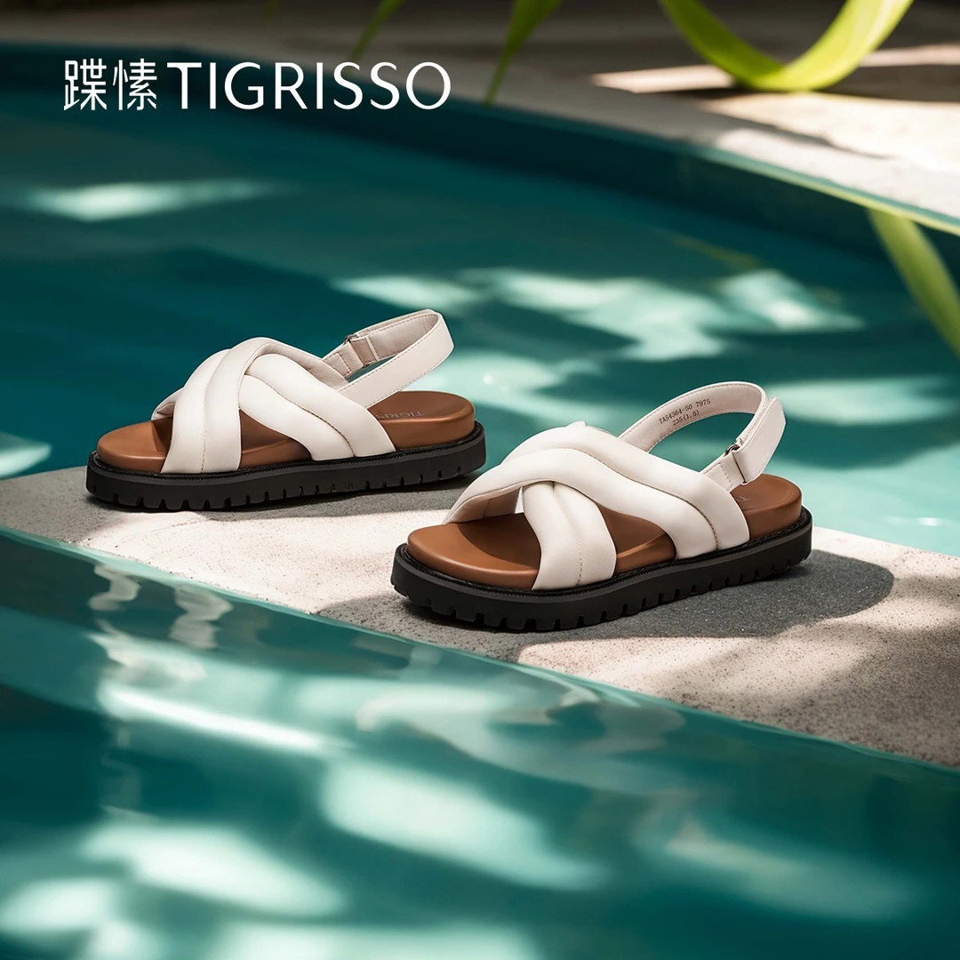 蹀愫秋季新款百搭软面厚底舒适外穿休闲真皮凉鞋女TA54364-50