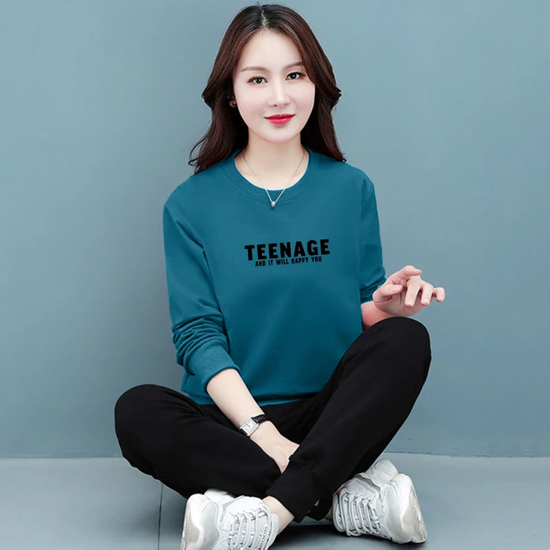 休闲运动套装女春秋新款洋气时尚大码宽松显瘦圆领卫衣卫裤两件套