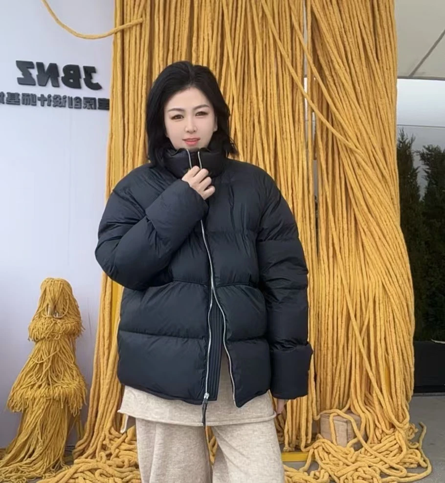 欧洲站2024冬季新款立领拉链保暖白鸭绒短款面包羽绒服外套女2877