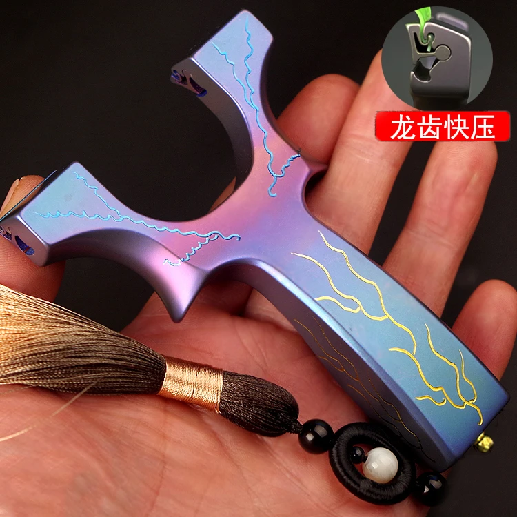 8020/9025钛合金银狐龙齿烤蓝渐变高精度反曲竞技扁皮筋弹弓玩具
