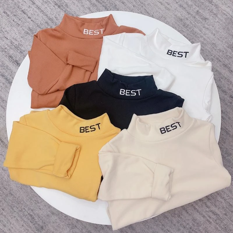 儿童德绒打底衫春秋冬男童女童长袖半高领上衣洋气百搭中大童T恤