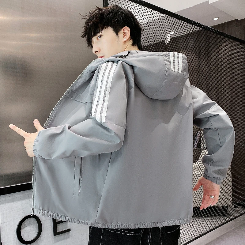 春秋季潮流男装上衣青少年学生外套帅气薄款潮流韩版连帽工装上衣