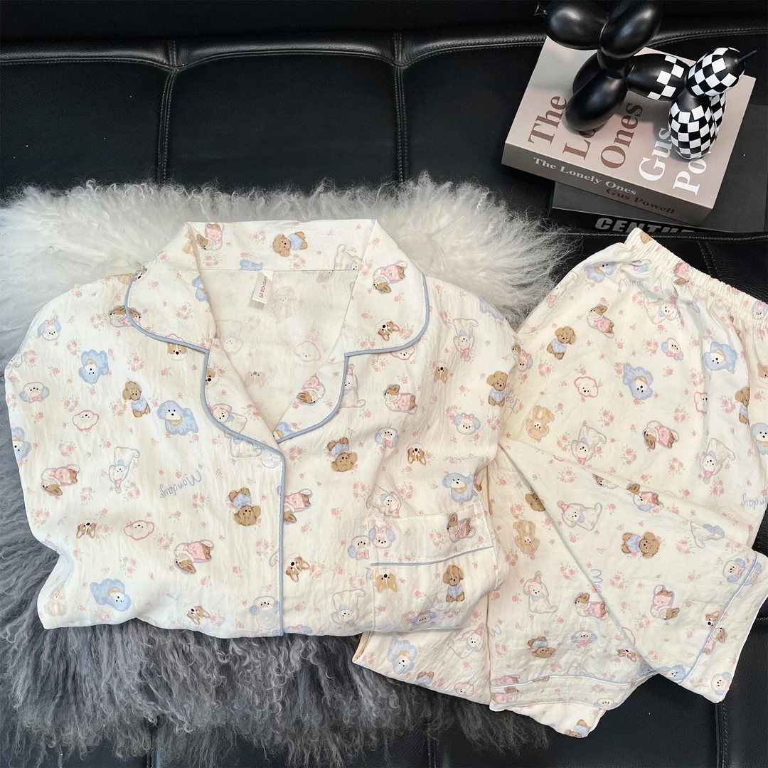 【云朵细纱绵】春秋长袖长裤可爱韩版睡衣女卡通少女家居服套装