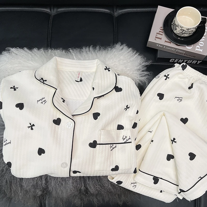 【夹层赫本爱心】秋冬爱心长袖睡衣可爱网红ins少女休闲家居服套装