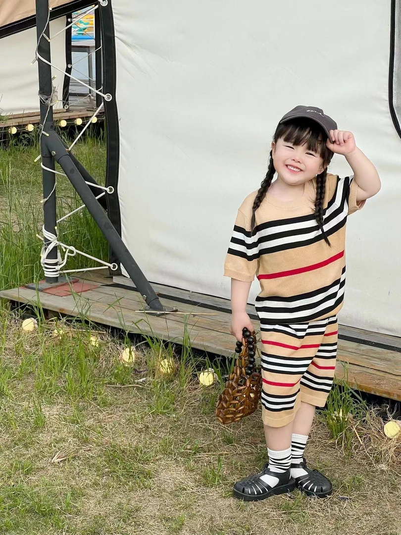 24036-新款夏季儿童冰丝T恤中性韩版时尚清爽冰凉条纹宝宝针织